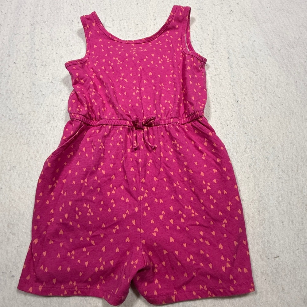 Wonder Nation Girls Pink Heart Print Romper Sleeveless Pockets Size M 7-8